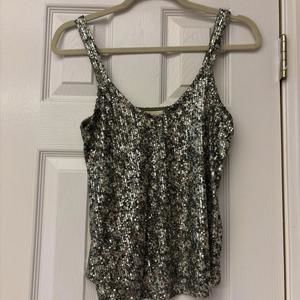 Altr’d State Sequin Cropped Tank Top. Boho Festival Party. Sz S. Green/Gold